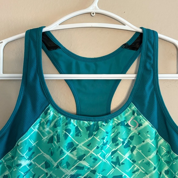 4/$10🎄Moving Comfort Teal Abstract Print Racerback Sports Bra - Picture 4 of 11